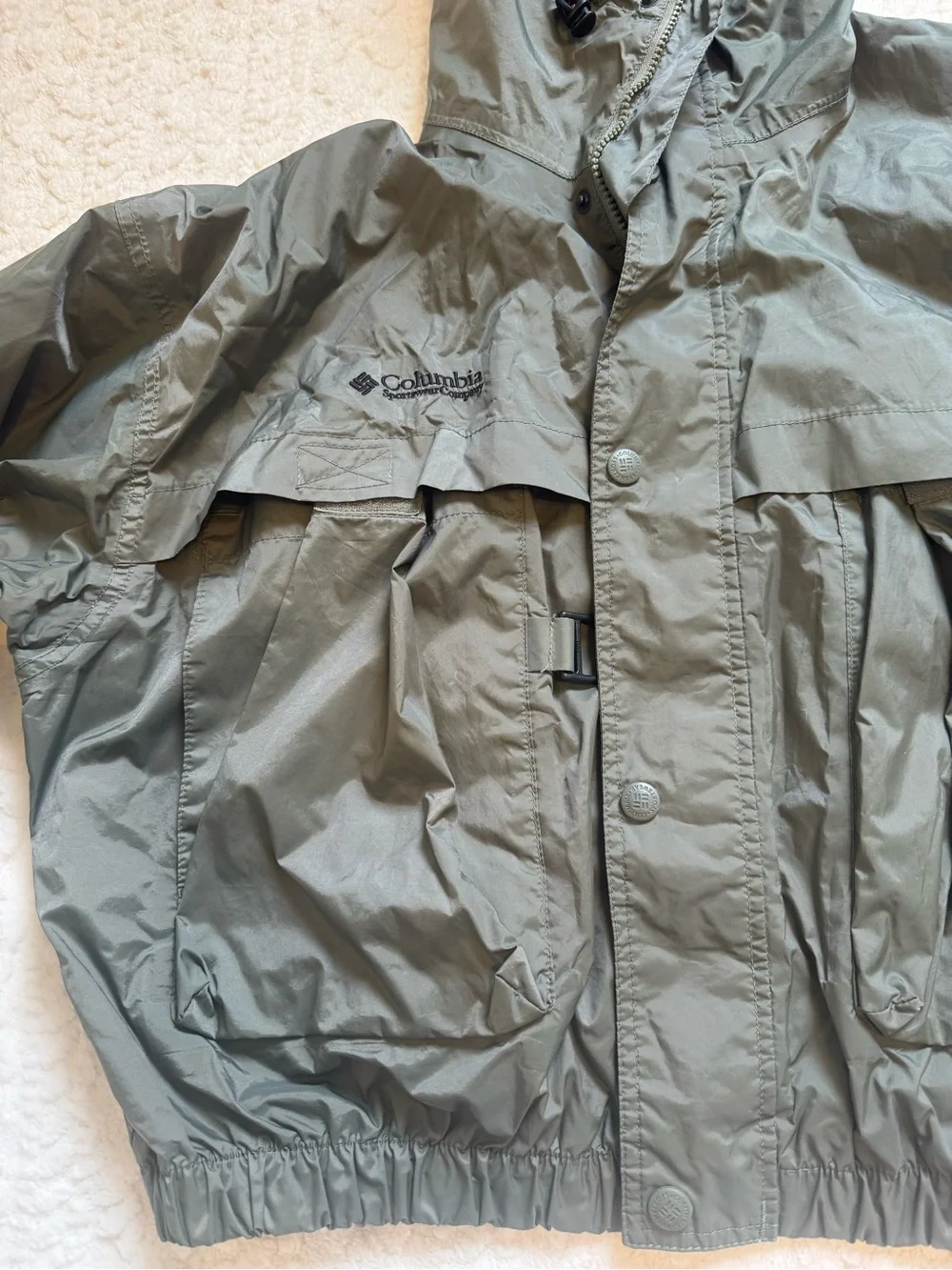 Columbia Men's Olive Green Hooded Rain Jacket Packable size large
